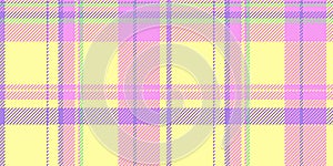 Seventies texture background seamless, stage textile check tartan. Expensive plaid pattern fabric vector in lime and magenta