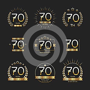 Seventy years anniversary celebration logotype. 70th anniversary logo collection.