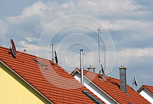 Several antennas on the roofs