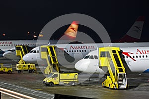 Several Asutrian jets on the apron in Innsbruck airport