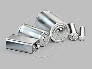 Several batteries closeup view