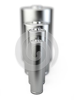 Several batteries in perspective closeup view with depth of field