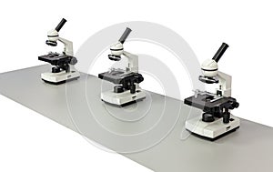 Several biological microscopes