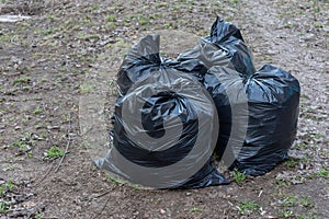Several black garbage bags on the ground to be handed over to the garbage collection service