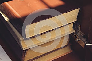 Several books in the bookshelf