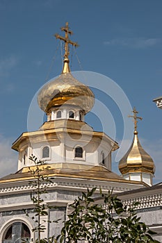 Gold domes of Dormition Cathedral in Tashkent, Uzbekistan