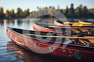 several canoes float on water