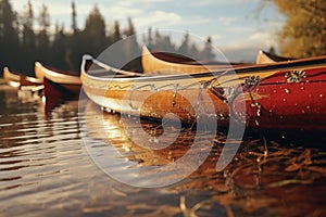 several canoes float on water