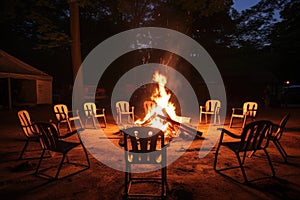 several chairs circling around a bonfire