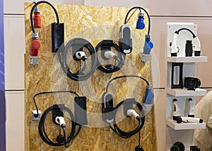 Several charging stations from electric cars - exhibition