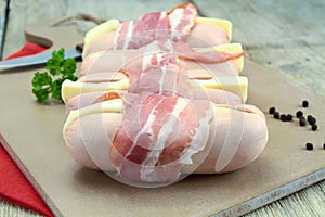 Several cheese and bacon cervelas