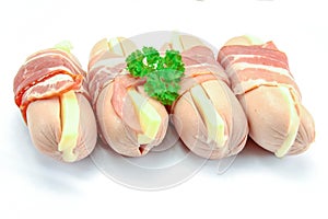 Several cheese and bacon cervelas