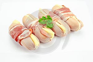 Several cheese and bacon cervelas