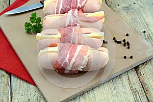 Several cheese and bacon cervelas