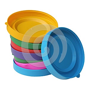 Several colored lids for cans