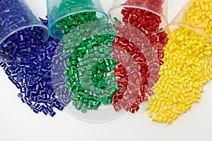 several colored plastic granulate resins laboratory