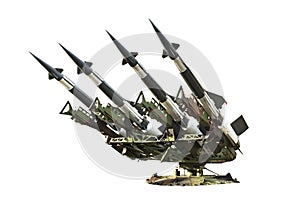 Several combat missiles Isolated on a white background. Missile weapons