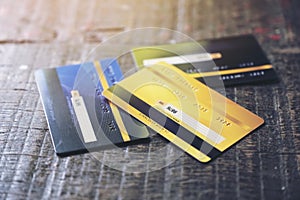 Several credit cards on the table