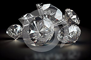 Several diamonds on a dark background. AI generated