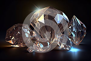 Several diamonds on a dark background. AI generated