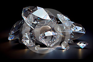 Several diamonds on a dark background. AI generated