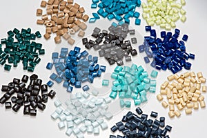 Several different dyed polymer Pellets