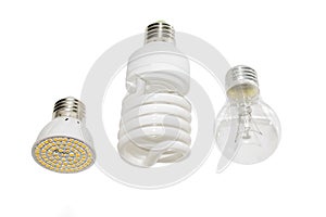 Several different led bulbs and compact fluorescent lamps