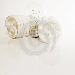 Several different led bulbs and compact fluorescent lamps