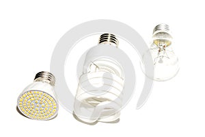 Several different led bulbs and compact fluorescent lamps