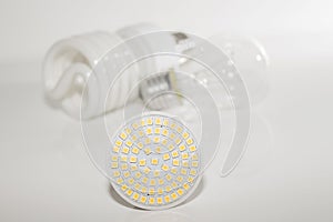 Several different led bulbs and compact fluorescent lamps