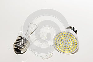 Several different led bulbs and compact fluorescent lamps