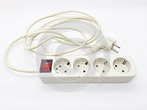 Several Electric Outlet Plug with Red Switch in White Isolated Background 02