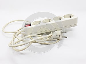 Several Electric Outlet Plug with Red Switch in White Isolated Background 06