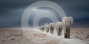 Several elephants walking in a line
