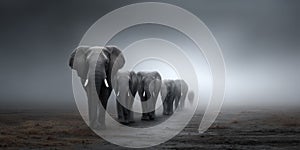 Several elephants walking in a line