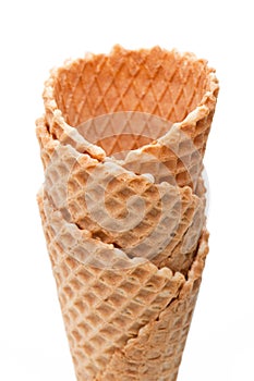 Several empty ice cream cones isolated on white background