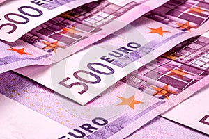 Several 500 euro banknotes are adjacent. symbolic photo for wealth. photo