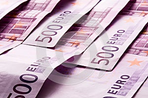 Several 500 euro banknotes are adjacent. symbolic photo for wealth. photo