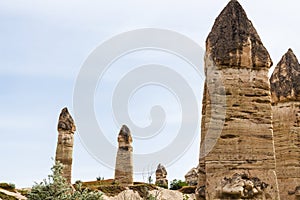 several fairy chimney rocks in Goreme Park