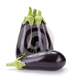 Several fresh ripe eggplants (Solanum melongena)