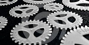 Several gears with different inscription. topic of finance. in focus business service money photo