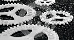 Several gears with different inscription. topic of finance. in focus plan business photo