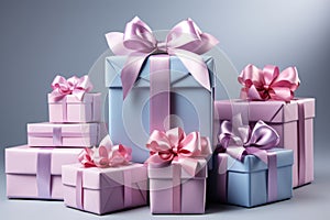 Several gift boxes in pastel colors.