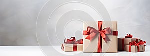 Several gifts packed , light background. Concept Christmas, New Year, seasonal discounts, Black Friday, Cubar Monday