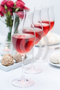 Several glasses of rose wine