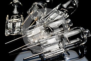 Several halogen small incandescent lamps with a blurry background