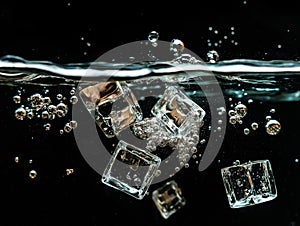 Several ice cubes mid-fall