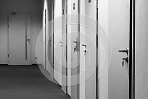 Several identical closed doors