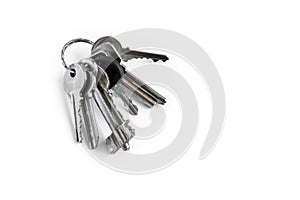 Several keys on a white isolated background,the keys to the apartment