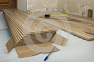 Several of laminated panels, imitation oak